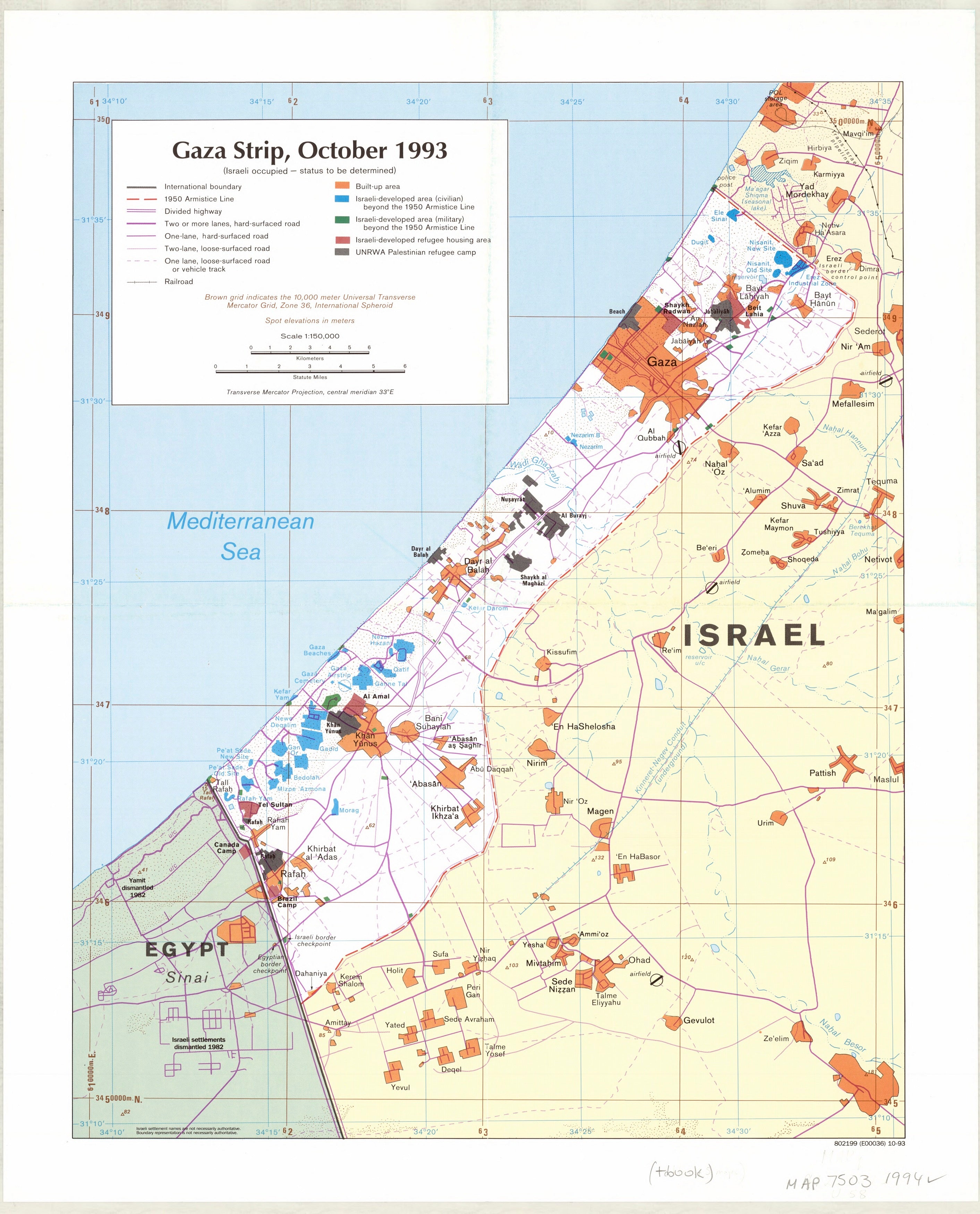 Gaza Strip Wall Map CIA 1993 Mapworld gaza-strip-wall-map-cia-1993-mapworld