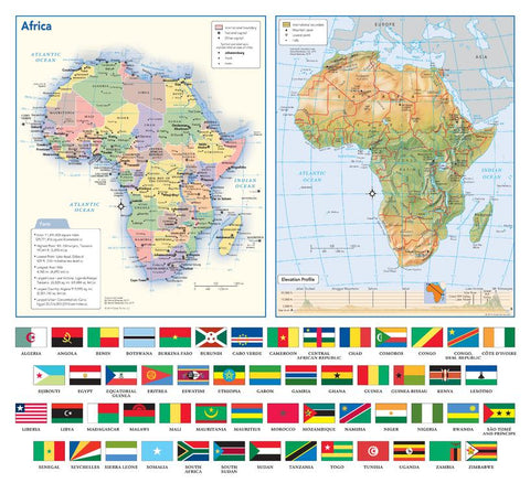 Africa Political & Physical Continent Map with Country Flags — map
