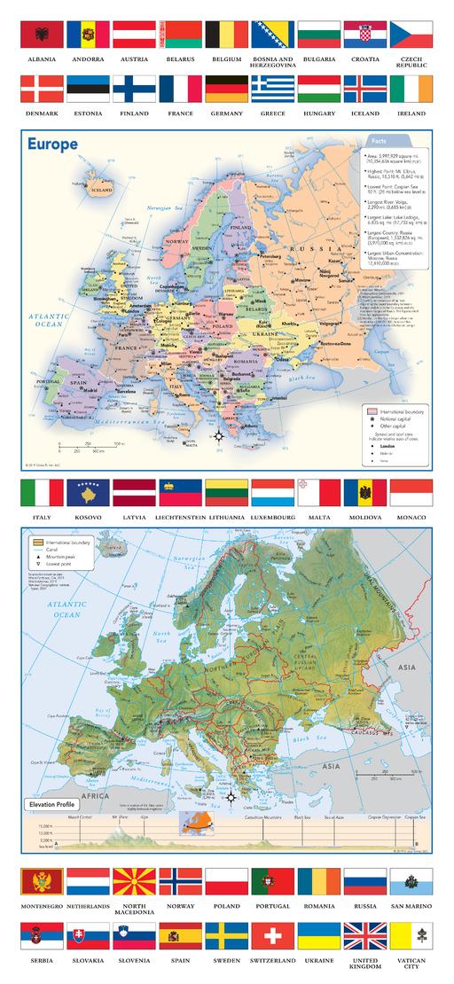Europe Political & Physical Continent Map with | Mapworld