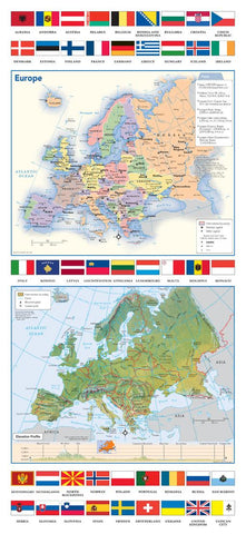 Europe Political & Physical Continent Map with Country Flags — map