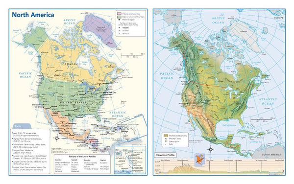 North America Political & Physical Continent Map — map