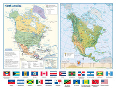 North America Political & Physical Continent Map with Country Flags — map