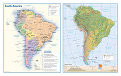 South America Political & Physical Continent Map — map