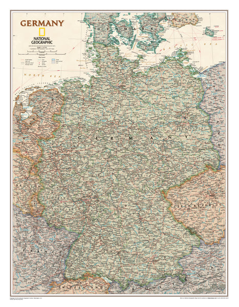 Germany Executive Antique Style National Geographic 768 x 597mm Wall Map