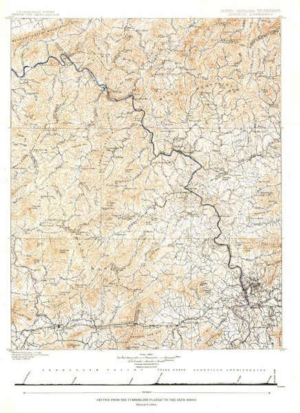 North Carolina Tennessee Cumerberland Blue Ridge - Published 1889 by National Geographic — historic National Geographic ma...