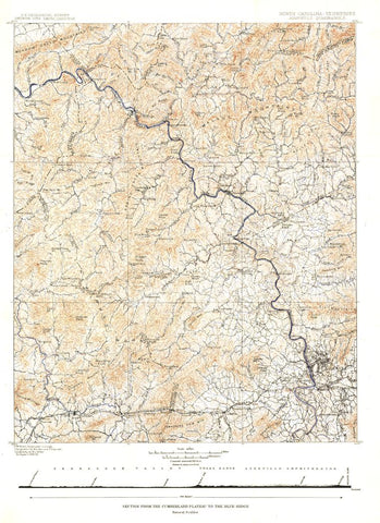North Carolina Tennessee Cumerberland Blue Ridge - Published 1889 by National Geographic — historic National Geographic ma...
