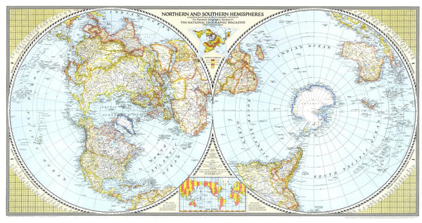 Northern and Southern Hemispheres - Published 1943 wall map – National Geographic | Mapworld