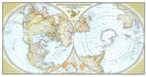 Northern and Southern Hemispheres - Published 1943 wall map – National Geographic | Mapworld