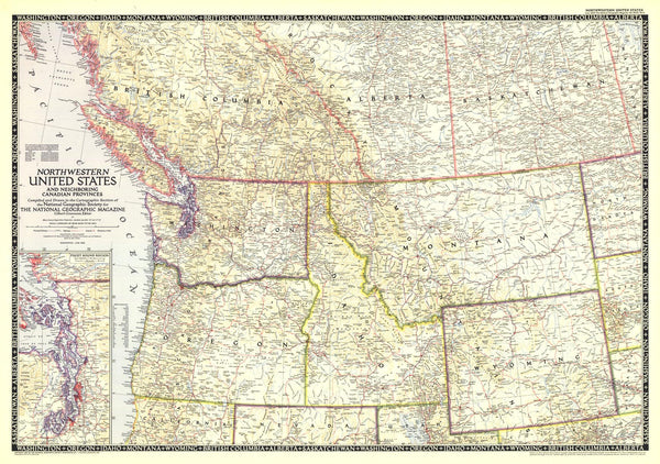 Northwestern United States and Canadian Provinces - Published 1950 by National Geographic — historic National Geographic m...