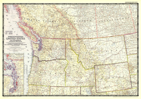 Northwestern United States and Canadian Provinces - Published 1950 by National Geographic — historic National Geographic m...