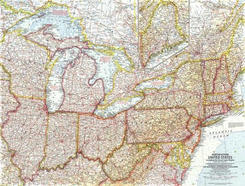 Northeastern United States - Published 1959 wall map – National Geographic | Mapworld
