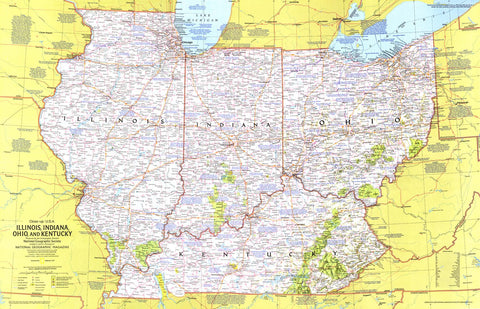 Close-up USA, Illinois, Indiana, Ohio, Kentucky - Published 1977 by National Geographic — historic National Geographic map...