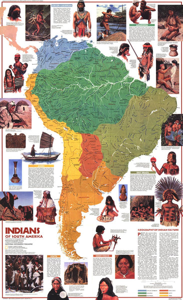 Indians of South America - Published 1982 wall map – National Geographic | Mapworld