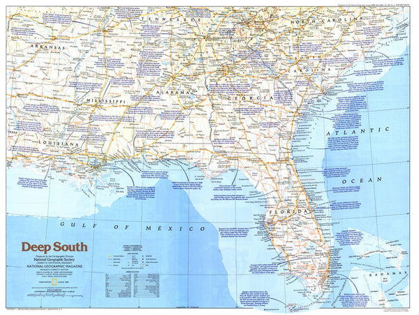 Deep South - Published 1983 wall map – National Geographic | Mapworld
