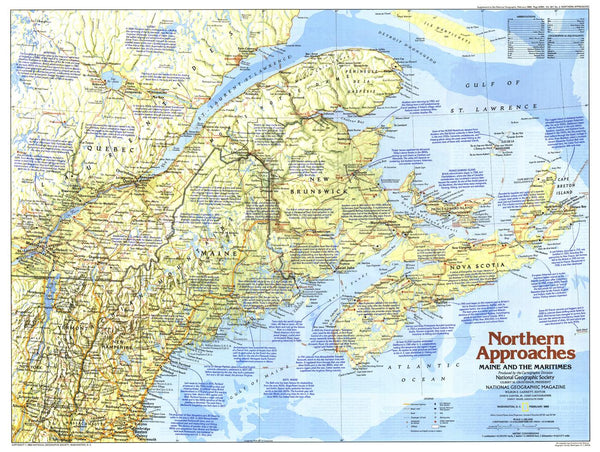 Northern Approaches: Maine to the Maritimes - Published 1985 by National Geographic — historic National Geographic map print