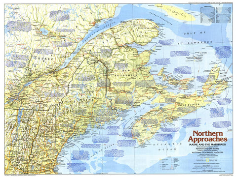 Northern Approaches: Maine to the Maritimes - Published 1985 by National Geographic — historic National Geographic map print