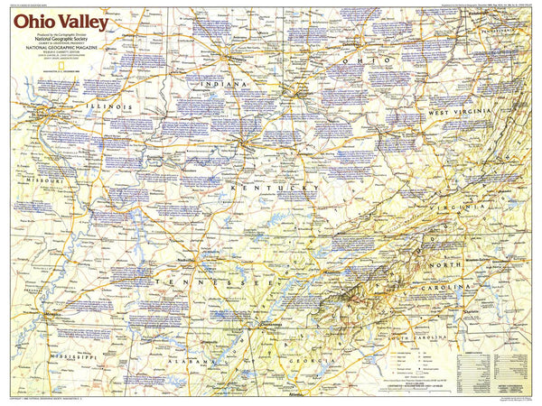 Ohio Valley - Published 1985 wall map – National Geographic | Mapworld
