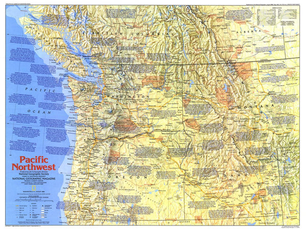 Pacific Northwest Side 1 - Published 1986 wall map – National Geographic | Mapworld
