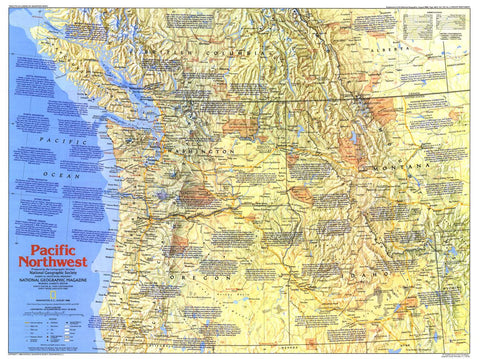 Pacific Northwest Side 1 - Published 1986 wall map – National Geographic | Mapworld