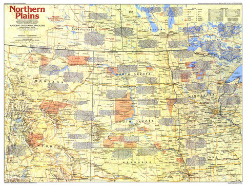 Northern Plains Map Side 1 - Published 1986 by National Geographic — historic National Geographic map print