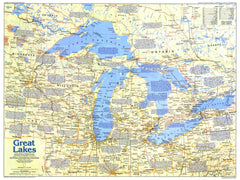 Great Lakes Map Side 1 - Published 1987 by National Geographic — historic National Geographic map print