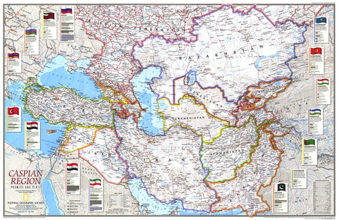 Caspian Region, Promise and Peril - Published 1999 wall map – National Geographic | Mapworld