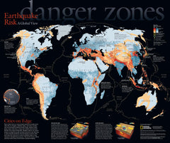 Danger Zones, Earthquake Risk, a Global View - Published 2006 wall map – National Geographic | Mapworld