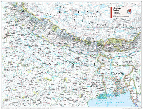 Himalaya Region Atlas of the World, 11th Edition, National Geographic Wall Map