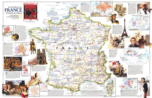 Historical France Wall Map - Published 1989 by National Geographic