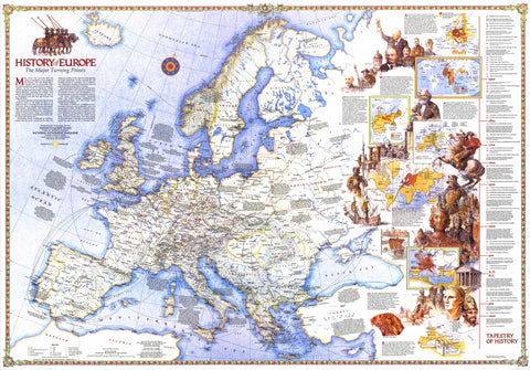 History of Europe, the Major Turning Points Wall Map - Published 1983 by National Geographic