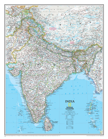 India National Geographic 768 x 597mm Wall Map