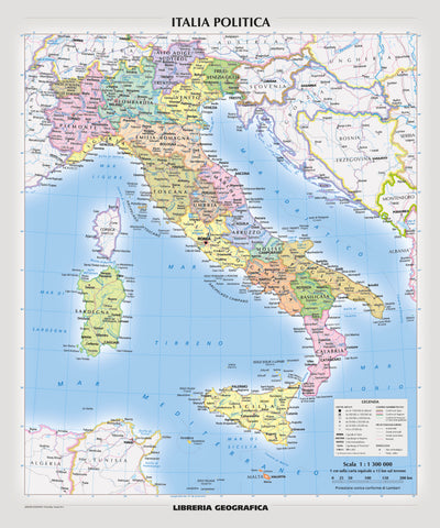 Italy Political Wall Map in Italian 1067 x 910mm Wall Map
