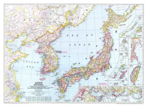 Japan and Korea Wall Map - Published 1945 by National Geographic