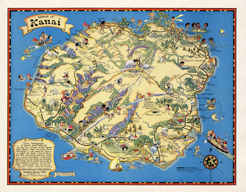 Kauai Pictorial Wall Map - Hawaii