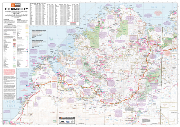Map of The Kimberley region with detailed information and labels.