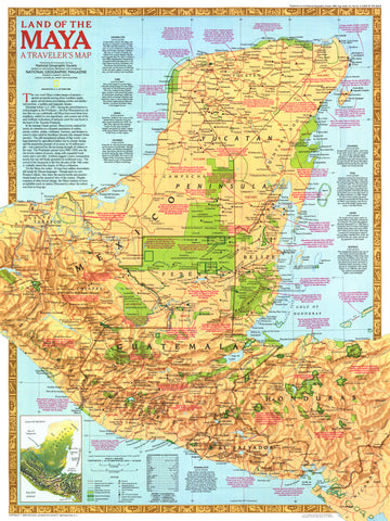 Land of the Maya Wall Map - Published 1989 by National Geographic
