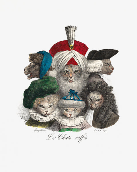 Les Chats Coiffés (ca. 1825) lithographed by A. Cheyère