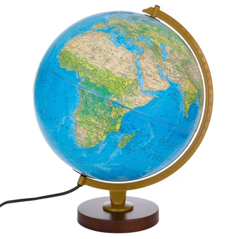 Globe with a wooden stand on a white background