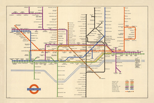 London Underground, designed by Henry Charles Beck (1950) wall map – Stanfords | Mapworld
