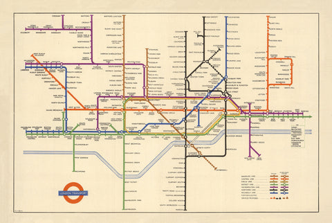 London Underground, designed by Henry Charles Beck (1950) wall map – Stanfords | Mapworld
