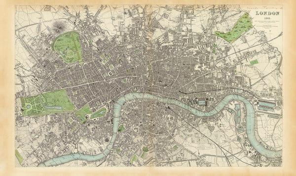 London Historic Wall Map 1848 published by J & C Walker