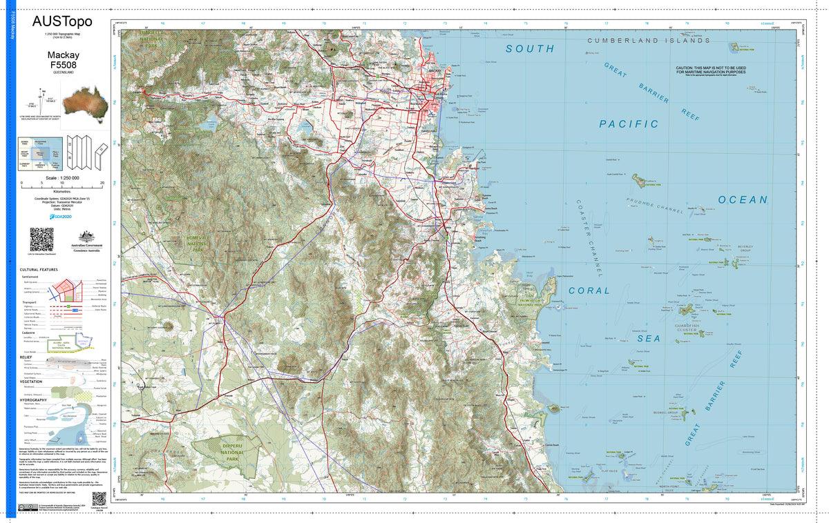 Mackay F5508 AUSTopo 1:250,000 Map | Mapworld
