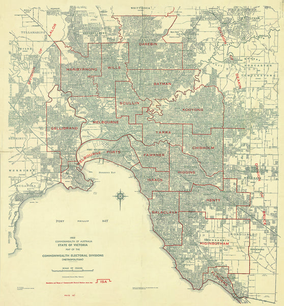Map of Melbourne's Electoral Divisions, Victoria (1955) — map