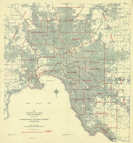Map of Melbourne's Electoral Divisions, Victoria (1955)