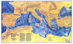 Mediterranean Seafloor Wall Map - Published 1982 by National Geographic