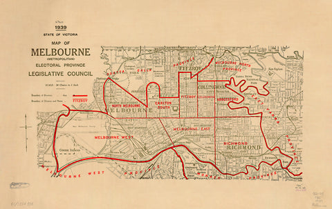 Melbourne Electoral Map, Victoria (1939)