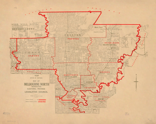Melbourne North Electoral Map, Victoria (1939) — map