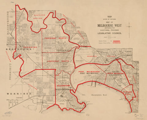 Melbourne West Electoral Map, Victoria (1939)