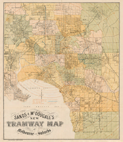 Melbourne Tramways Wall Map 1895