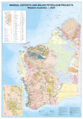 WA Mineral Deposits & Major Petroleum Projects 2025 1015 x 1450mm Wall Map